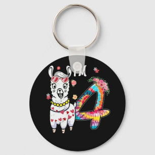 Llama Ich bin 4 Jahre alt 4. Geburtstag Gefärbte K Schlüsselanhänger