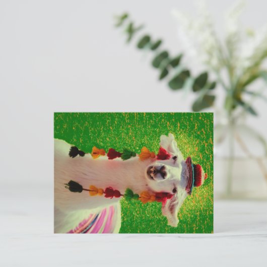 Llama in Chiloe-Chile mit Ornamenten Ankündigungspostkarte (Stehend Vorderseite)