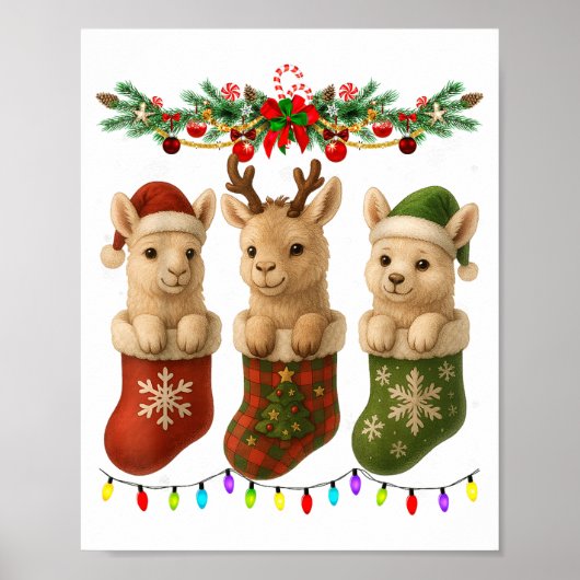 Llama In Christmas Socks Lights Llama Xmas  Poster (Vorne)