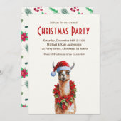 Llama in der Weihnachtsmannmütze Poinsettias Weihn Einladung (Vorne/Hinten)