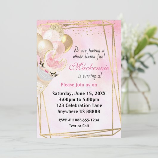 Llama jeden Geburtstag Einladung (Stehend Vorderseite)