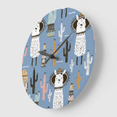 Llama, Kaktus, handGezeichnet Elementmuster. Große Wanduhr (Winkel)