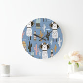 Llama, Kaktus, handGezeichnet Elementmuster. Große Wanduhr (Zuhause)