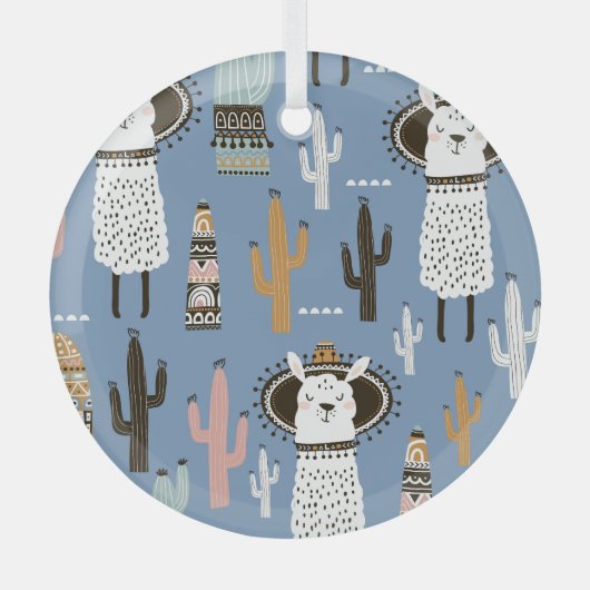 Llama, Kaktus, handGezeichnet Elementmuster. Ornament Aus Glas (Vorderseite)