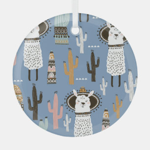 Llama, Kaktus, Handgezeichnete Elemente Muster. Ornament Aus Glas