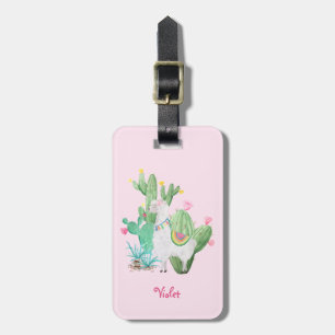 Llama & Kaktus Pastellrosa Personalisiert Gepäckanhänger