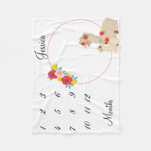 Llama Keepake Milestone Baby Foto Hintergrund Fleecedecke (Vorderseite)