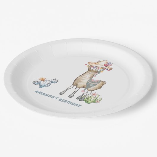 Llama Kindergeburtstag Party Pappteller (Schrägansicht)