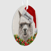 Llama lächelt Ihren Namen & Jahr Alpaca Weihnachte Ornament (Vorderseite)