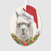 Llama lächelt Ihren Namen & Jahr Alpaca Weihnachte Ornament (Vorderseite)