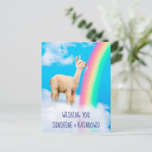 Llama Licking Rainbow Einladungspostkarte (Stehend Vorderseite)