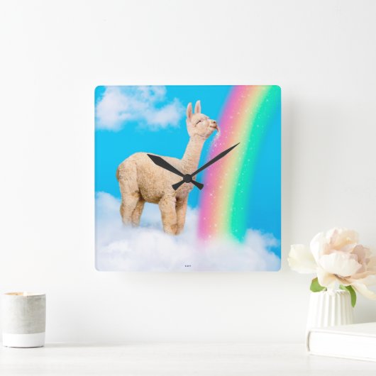 Llama Licking Rainbow Quadratische Wanduhr (Zuhause)