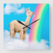 Llama Licking Rainbow Quadratische Wanduhr (Vorderseite)