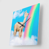 Llama Licking Rainbow Quadratische Wanduhr (Winkel)