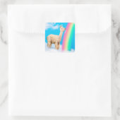 Llama Licking Rainbow Quadratischer Aufkleber (Tasche)