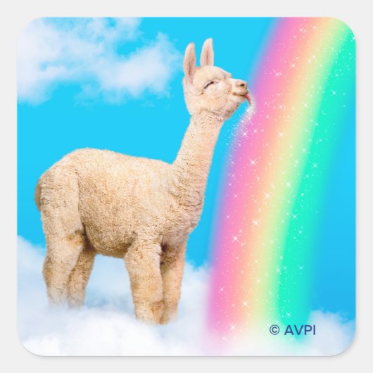 Llama Licking Rainbow Quadratischer Aufkleber (Vorderseite)