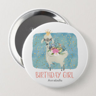 Llama Liebe Watercolor Niedliche Geburtstag Girl P Button