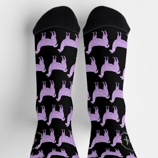 Llama Light Lila Glitzern Monogram Socken (Oben)