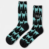 Llama Light Turquoise Glitzern Monogram Socken (Linkes Detail)