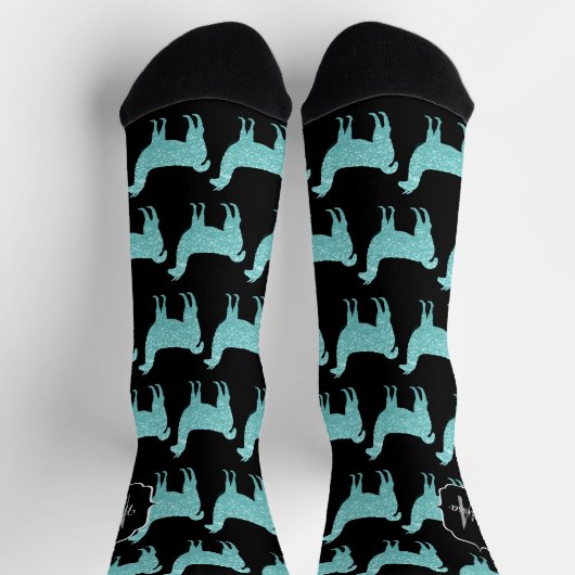 Llama Light Turquoise Glitzern Monogram Socken (Oben)