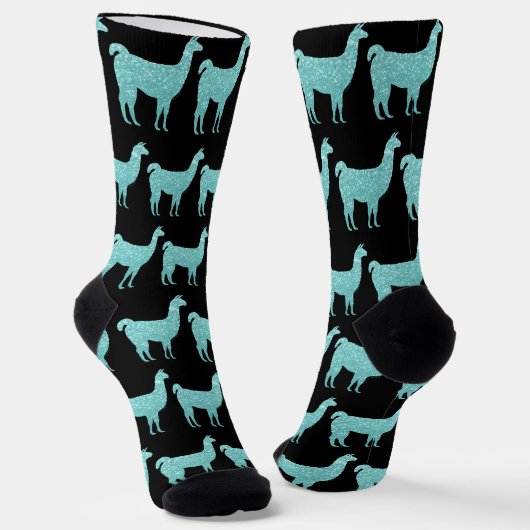 Llama Light Turquoise Glitzern Monogram Socken (Gewinkelt)