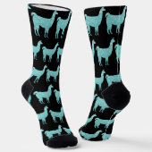 Llama Light Turquoise Glitzern muster schwarz Socken (Gewinkelt)