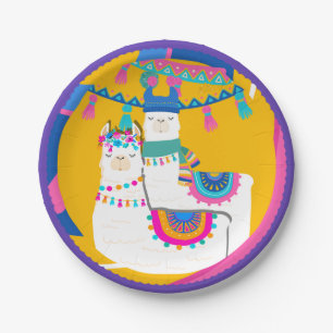 Llama Lila Blau Gelb Bunte Geburtstagsfeier Pappteller