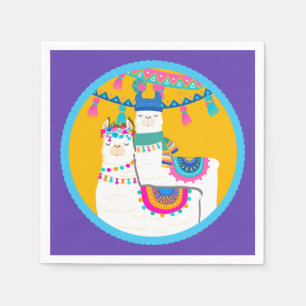 Llama Lila Blau Gelb Bunte Geburtstagsfeier Serviette
