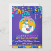 Llama Lila Blue Yellow Colorday Party Einladung (Vorderseite)