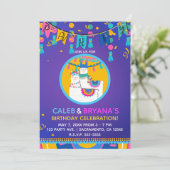 Llama Lila Blue Yellow Colorday Party Einladung (Stehend Vorderseite)