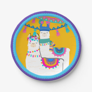 Llama Lila Blue Yellow Colorday Party Pappteller