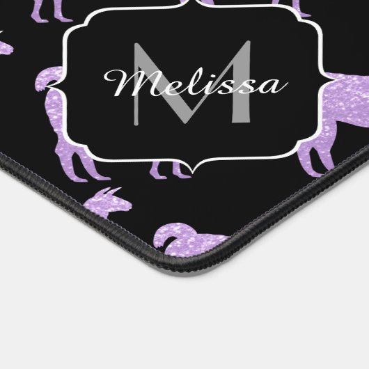 Llama Lila Lavendel Glitzern Monogramm Schreibtischunterlage (Ecke)