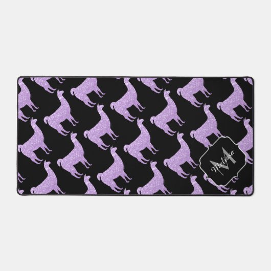Llama Lila Lavendel Glitzern Monogramm Schreibtischunterlage (Vorderseite)