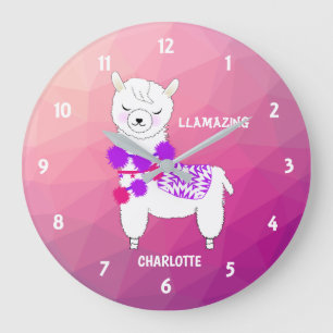 Llama Llamazing Girls Cute Personalized Große Wanduhr