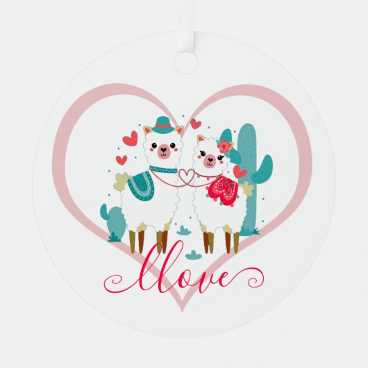 Llama Llove Ornament Aus Metall (Vorderseite)