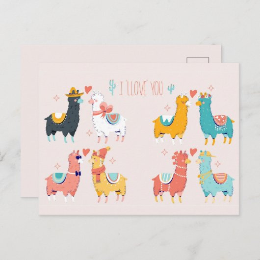 Llama Llove Postkarte (Vorne/Hinten)