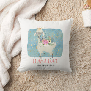 Llama Love Crown Wasserfarbe Süß Kawaii Niedlich Kissen