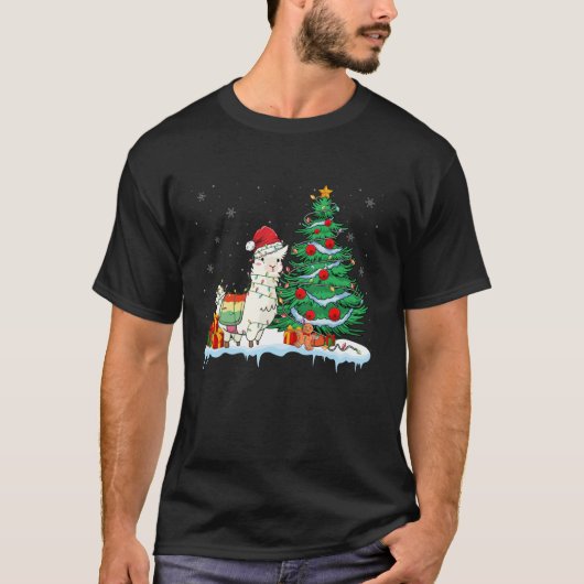 Llama Lover Christmas Llama Tragen Weihnachtsmannm T-Shirt (Vorderseite)