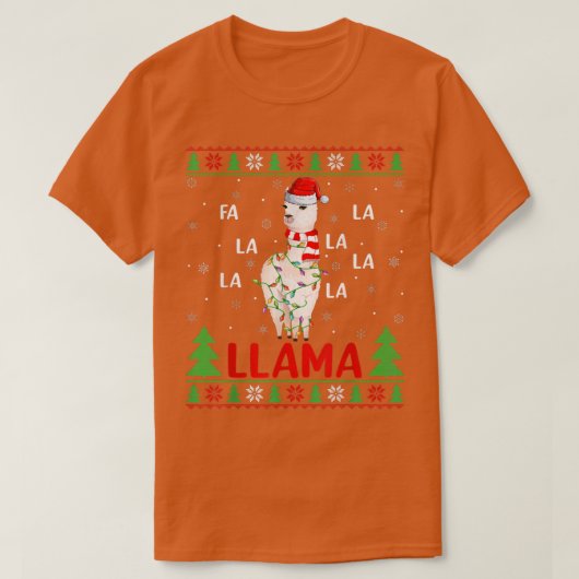 Llama Lover Xmas Lights Ugly Fa La Llama Christ T-Shirt (Design vorne)