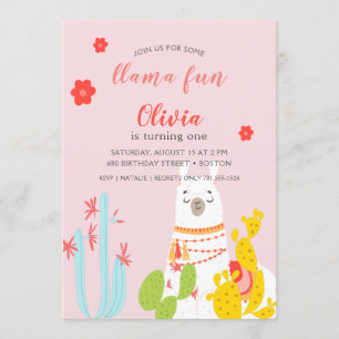 Llama Lustiger Geburtstag Rosa Einladung