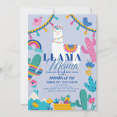 Llama Mama Alpaca Cactus Blue Boy Baby Shower Einladung (Vorderseite)