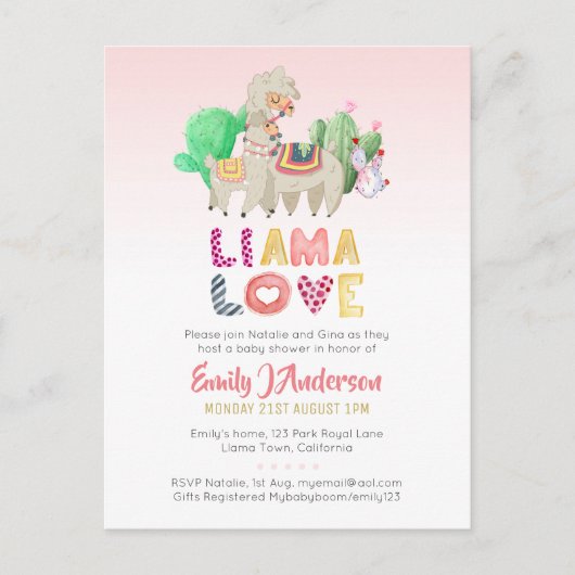 Llama Mama Baby Fiesta Cacti Fun Modern Girl Boy Postkarte (Vorderseite)