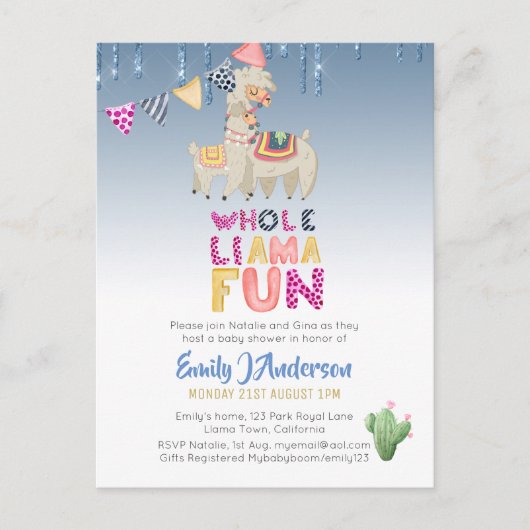 Llama Mama Baby Fiesta Cacti Fun Modern Girl Boy Postkarte (Vorderseite)