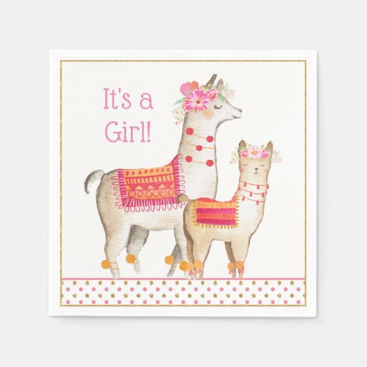 Llama Mama Baby Girl Shower Napkins Serviette (Vorderseite)