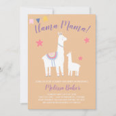 Llama Mama Baby Llama Peach Lila Baby Dusche Einladung (Vorderseite)