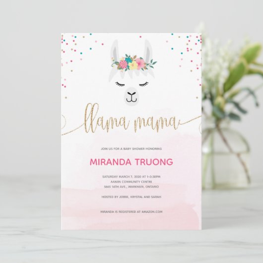 Llama Mama Baby Shower Einladung (Stehend Vorderseite)