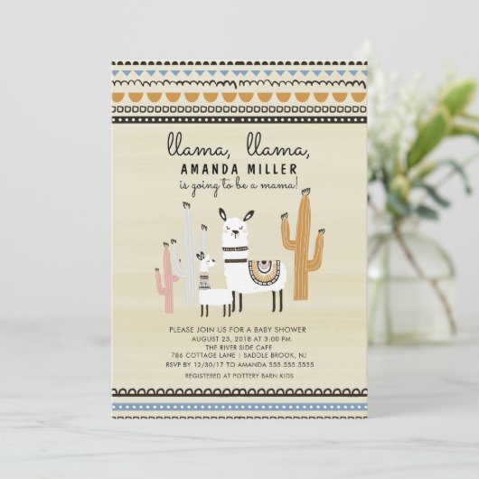 Llama Mama Baby Shower Einladung (Stehend Vorderseite)