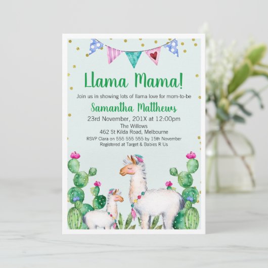 Llama Mama Baby Shower Einladung (Stehend Vorderseite)