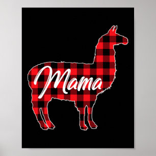 Llama Mama Christmas Red Kariert Matching Family P Poster