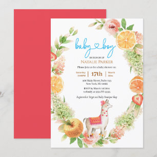Llama Mama Citrus Floral Greenery Baby Boy Shower Einladung